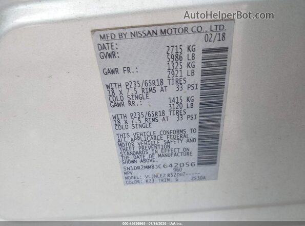 5N1DR2MM8JC642056 2018 NISSAN PATHFINDER Silver Շարժիչի բաժամունքի տեսք