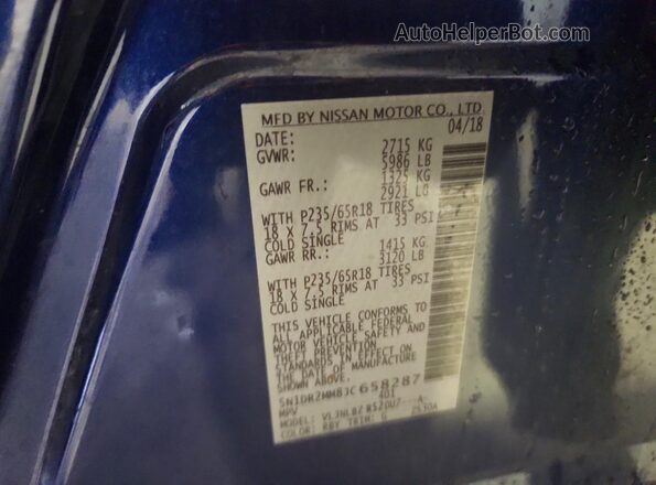 5N1DR2MM8JC658287 2018 NISSAN PATHFINDER Blue VIN sticker view