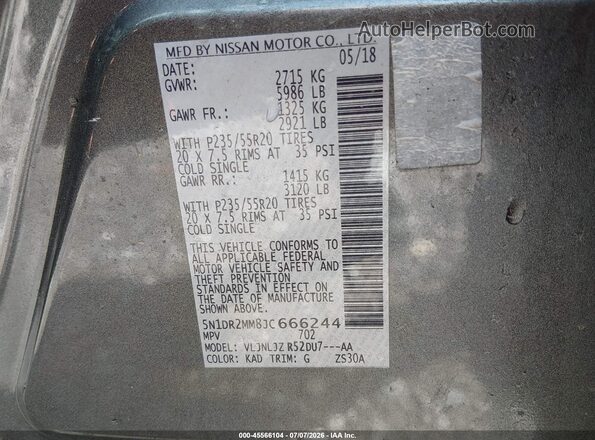 5N1DR2MM8JC666244 2018 NISSAN PATHFINDER Gray Вид підкапотного простору