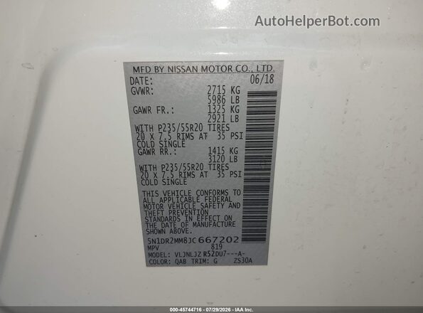 5N1DR2MM8JC667202 2018 NISSAN PATHFINDER White Շարժիչի բաժամունքի տեսք
