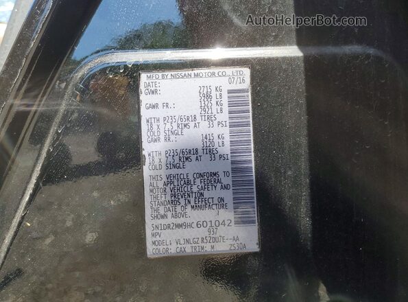 5N1DR2MM9HC601042 2017 NISSAN PATHFINDER Black Вид наклейки з VIN-кодом