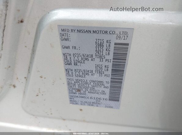 5N1DR2MM9JC610636 2018 NISSAN PATHFINDER Серебряный Вид подкапотного пространства
