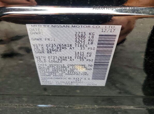 5N1DR2MM9JC630711 2018 NISSAN PATHFINDER Black VIN კოდის სტიკერის ხედი