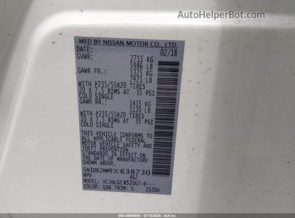 5N1DR2MM9JC638730 2018 NISSAN PATHFINDER White Widok komory silnika