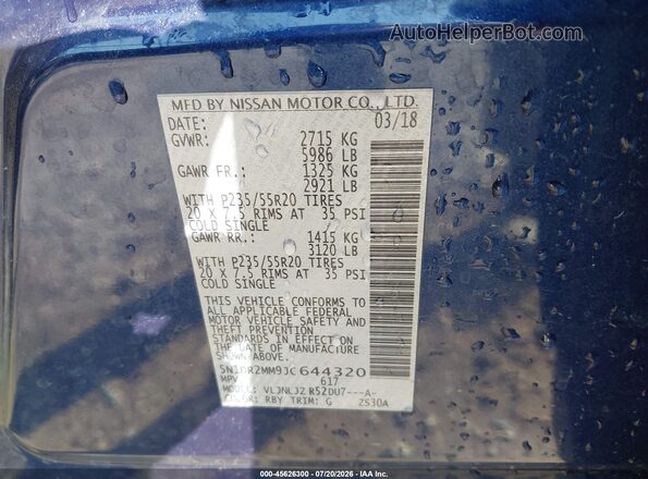 5N1DR2MM9JC644320 2018 NISSAN PATHFINDER Blue Widok komory silnika