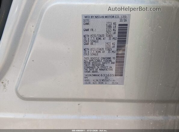 5N1DR2MMXHC631635 2017 NISSAN PATHFINDER Silver Вид підкапотного простору