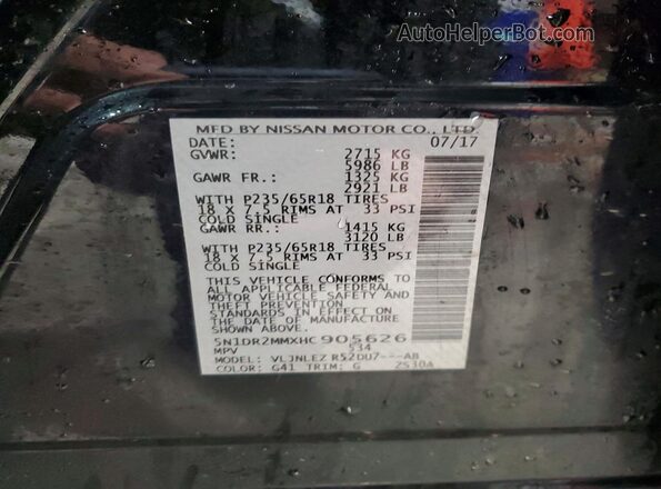 5N1DR2MMXHC905626 2017 NISSAN PATHFINDER Black VIN sticker view