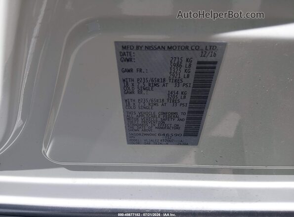 5N1DR2MN0HC646590 2017 NISSAN PATHFINDER White Vista del compartimento del motor
