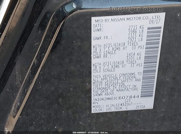 5N1DR2MN0JC607844 2018 NISSAN PATHFINDER Black Widok komory silnika