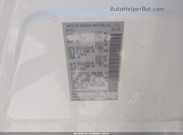 5N1DR2MN1HC626610 2017 NISSAN PATHFINDER Cream Engine compartment view