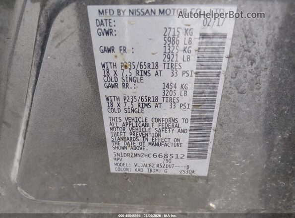 5N1DR2MN2HC668512 2017 NISSAN PATHFINDER Gray ძრავის განყოფილების ხედი