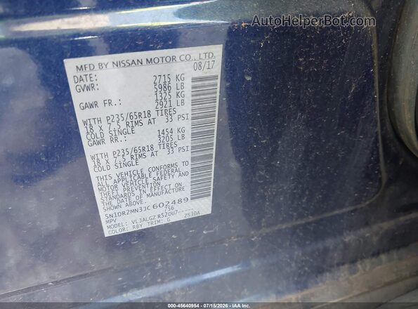 5N1DR2MN3JC602489 2018 NISSAN PATHFINDER Blue ძრავის განყოფილების ხედი