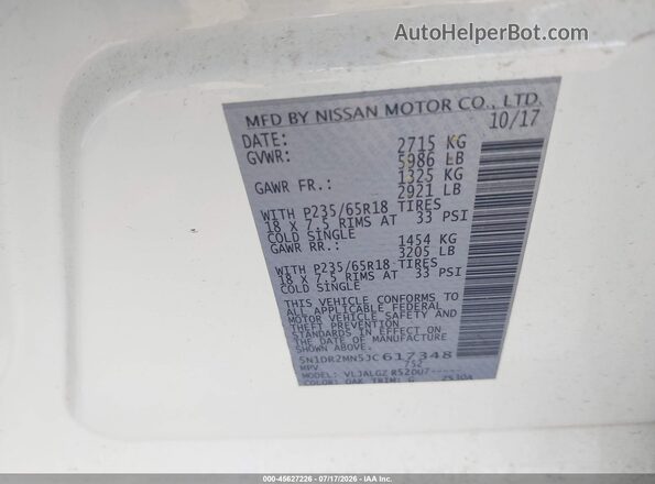 5N1DR2MN5JC617348 2018 NISSAN PATHFINDER White Շարժիչի բաժամունքի տեսք