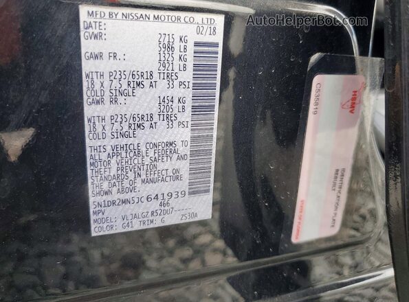 5N1DR2MN5JC641939 2018 NISSAN PATHFINDER Black Widok naklejki z numerem VIN