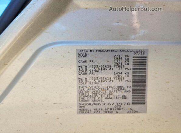 5N1DR2MN5JC673970 2018 NISSAN PATHFINDER Silver Панорамний вид салону 360°