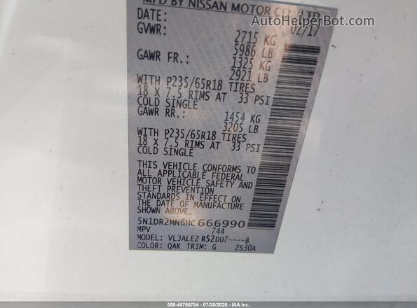 5N1DR2MN6HC666990 2017 NISSAN PATHFINDER White Շարժիչի բաժամունքի տեսք