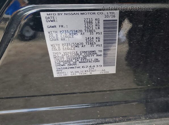 5N1DR2MN7HC624439 2017 NISSAN PATHFINDER Black Widok naklejki z numerem VIN