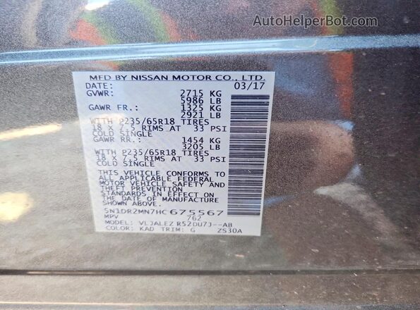 5N1DR2MN7HC675567 2017 NISSAN PATHFINDER Silver Widok komory silnika