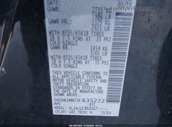 5N1DR2MN7JC635222 2018 NISSAN PATHFINDER Black Engine compartment view