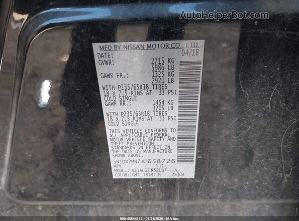 5N1DR2MN7JC658726 2018 NISSAN PATHFINDER Black Widok komory silnika