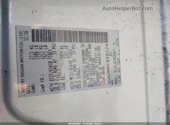 5N1DR2MN8HC648524 2017 NISSAN PATHFINDER Silver Widok komory silnika