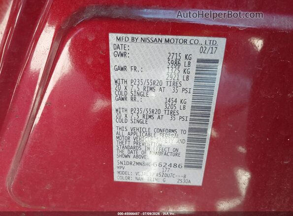 5N1DR2MN8HC662486 2017 NISSAN PATHFINDER Red ძრავის განყოფილების ხედი