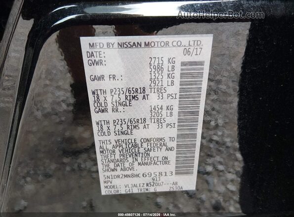 5N1DR2MN8HC695813 2017 NISSAN PATHFINDER Black Widok komory silnika