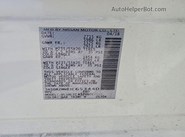 5N1DR2MN8JC653440 2018 NISSAN PATHFINDER White Engine compartment view
