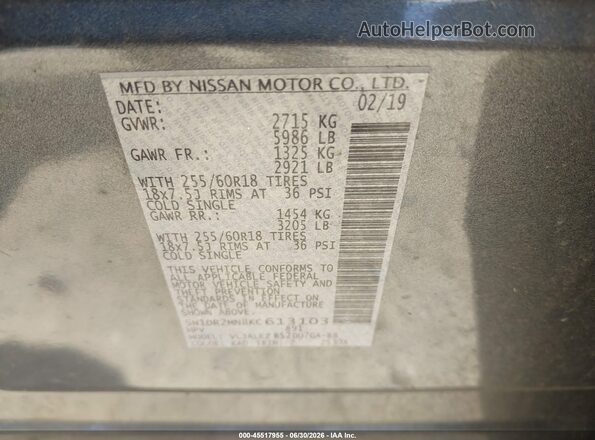 5N1DR2MN8KC613103 2019 NISSAN PATHFINDER Gray Շարժիչի բաժամունքի տեսք