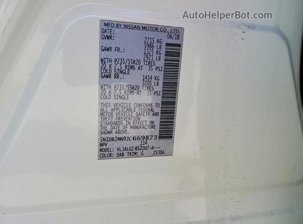 5N1DR2MN9JC669873 2018 NISSAN PATHFINDER White სალონის 360-გრადუსიანი ხედი