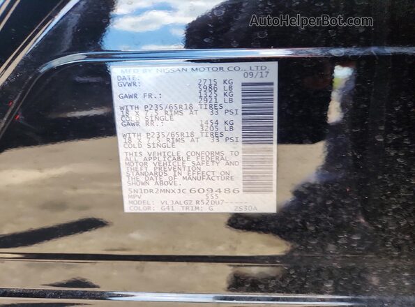 5N1DR2MNXJC609486 2018 NISSAN PATHFINDER Black Вид наклейки з VIN-кодом