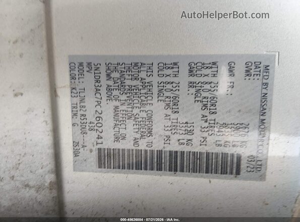 5N1DR3AC7PC260241 2023 NISSAN PATHFINDER Silver Widok komory silnika