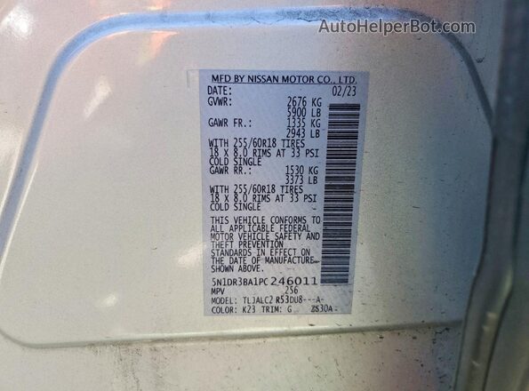 5N1DR3BA1PC246011 2023 NISSAN PATHFINDER Silver Սալոնի 360 աստիճան տեսք