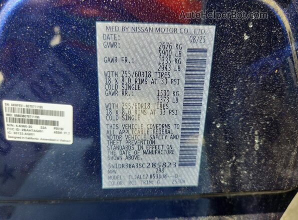 5N1DR3BA3SC285823 2025 NISSAN PATHFINDER Blue Սալոնի 360 աստիճան տեսք