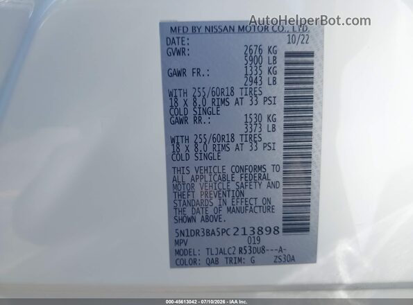 5N1DR3BA5PC213898 2023 NISSAN PATHFINDER Белый Вид подкапотного пространства