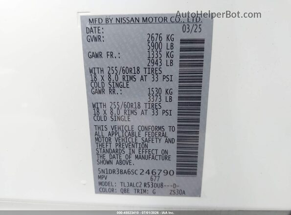 5N1DR3BA6SC246790 2025 NISSAN PATHFINDER White Вид підкапотного простору