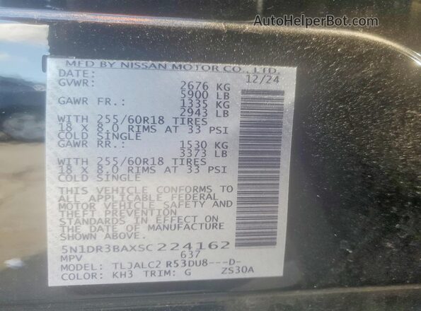 5N1DR3BAXSC224162 2025 NISSAN PATHFINDER Black Widok naklejki z numerem VIN