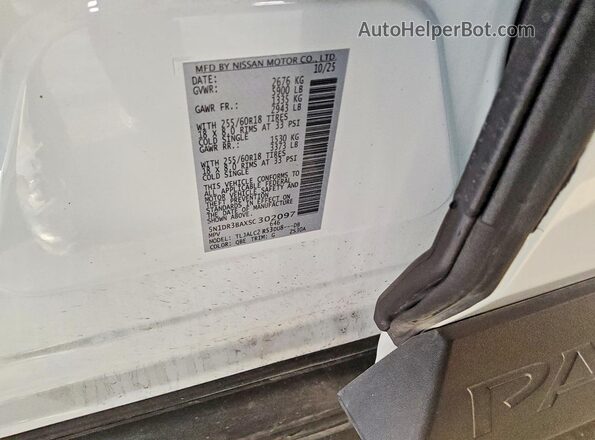 5N1DR3BAXSC302097 2025 NISSAN PATHFINDER Белый Вид наклейки с VIN-кодом