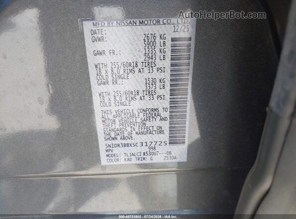 5N1DR3BBXSC317725 2025 NISSAN PATHFINDER Gray Вид підкапотного простору
