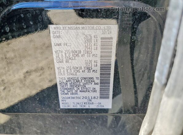 5N1DR3BC9SC201182 2025 NISSAN PATHFINDER Black VIN sticker view