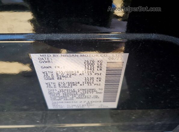 5N1DR3BD3SC271009 2025 NISSAN PATHFINDER Black VIN კოდის სტიკერის ხედი