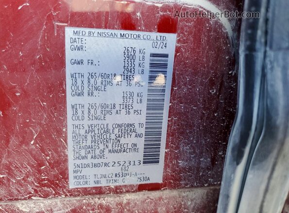 5N1DR3BD7RC252313 2024 NISSAN PATHFINDER Red Vista de la etiqueta del VIN