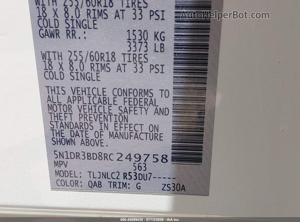 5N1DR3BD8RC249758 2024 NISSAN PATHFINDER White Widok komory silnika
