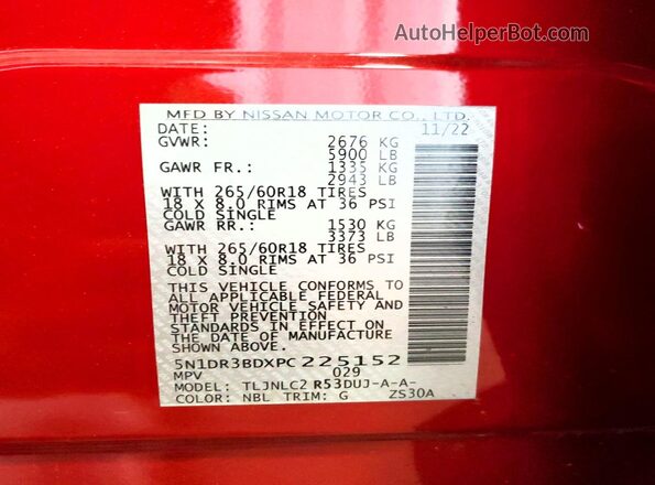 5N1DR3BDXPC225152 2023 NISSAN PATHFINDER Red Սալոնի 360 աստիճան տեսք