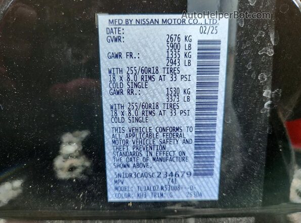 5N1DR3CA0SC234679 2025 NISSAN PATHFINDER Black VIN կոդի պիտակի տեսք