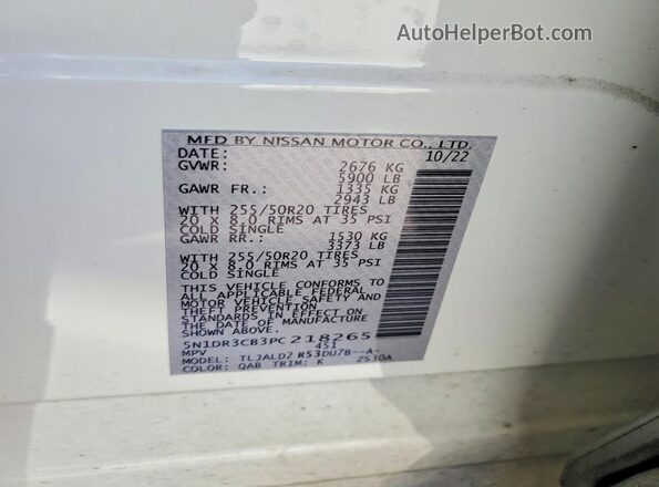 5N1DR3CB3PC218265 2023 NISSAN PATHFINDER White სალონის 360-გრადუსიანი ხედი
