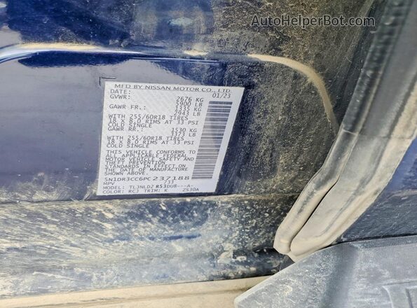 5N1DR3CC6PC237188 2023 NISSAN PATHFINDER Blue Vista de la etiqueta del VIN
