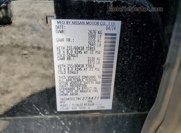 5N1DR3CC7RC274477 2024 NISSAN PATHFINDER Black Vista de la etiqueta del VIN