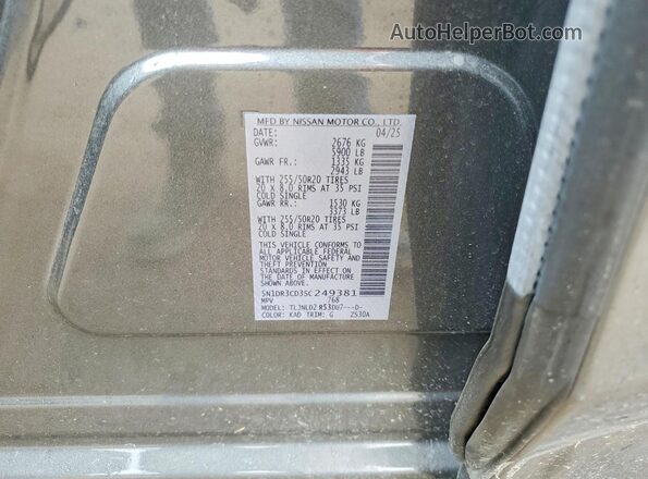 5N1DR3CD3SC249381 2025 NISSAN PATHFINDER Gray VIN sticker view