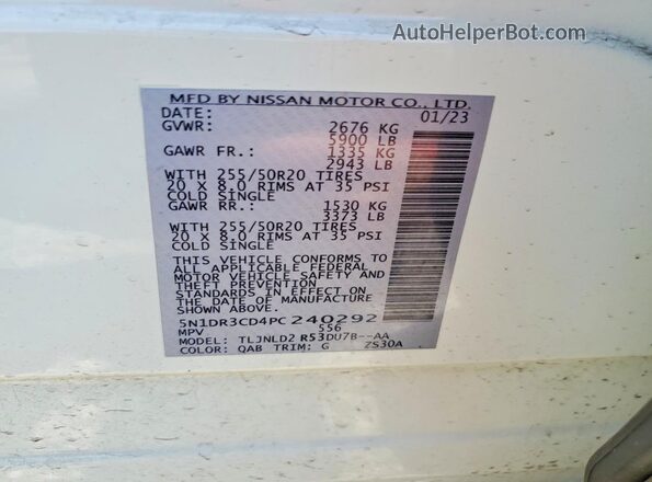 5N1DR3CD4PC240292 2023 NISSAN PATHFINDER White Սալոնի 360 աստիճան տեսք